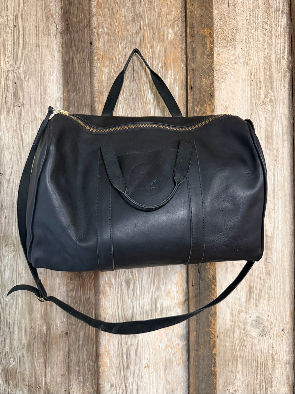 Boutonne 100% Leather Weekender Duffle Bag Adjustable Strap Black Travel Bag